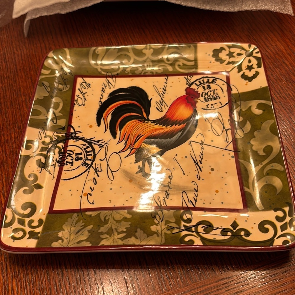 Certified International Geoffrey Allen Rooster salad lunch plate - GREEN 8”